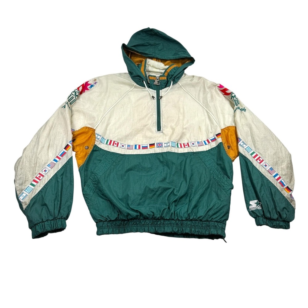 Vintage Starter Jacket Mens Large Atlanta 1996 Olympics Green Windbreaker 90s